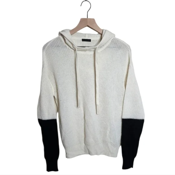 ATM Anthony Thomas Melillo 100% Cashmere Colorblock Hoodie Chalk Black XS - Picture 3 of 11